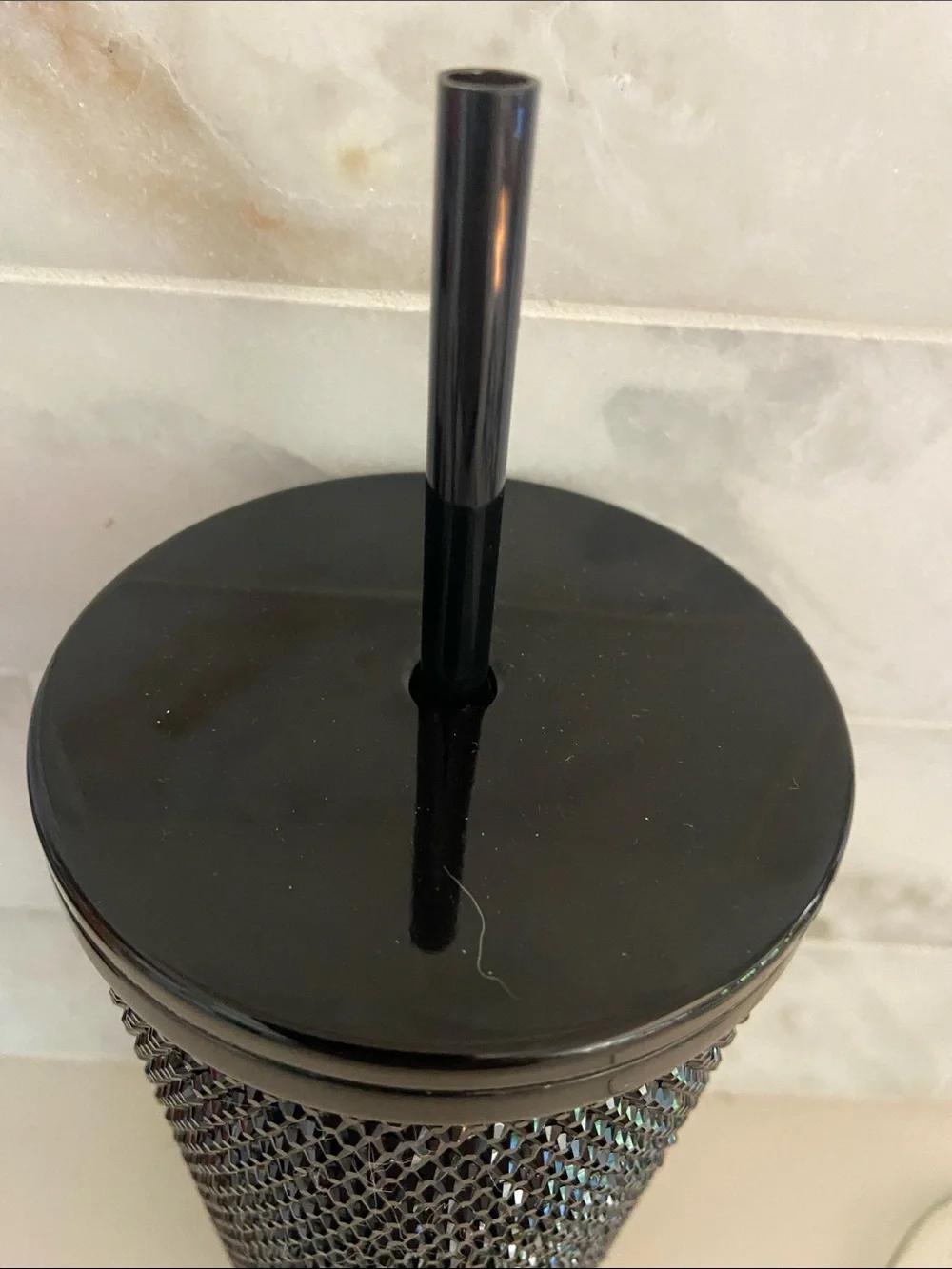 Black Crystal-Embellished Toilet Brush with Gloss Handle